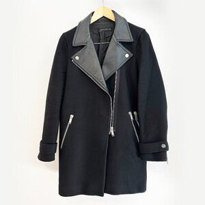 Zara Lambskin Leather and Wool Moto Coat in Black Large